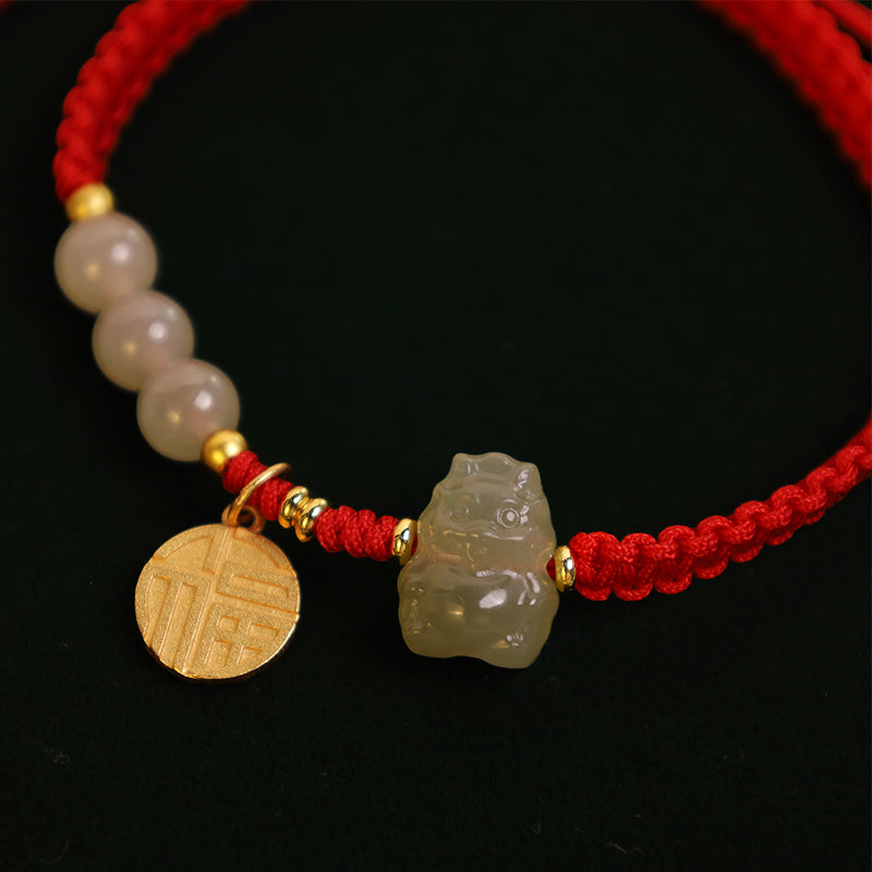 ❗❗❗Ein Blitzverkauf – Glücksarmband aus 925er-Sterlingsilber mit Hetian-Jade-Fu-Charakter von Buddha Stones, Jahr des Drachen