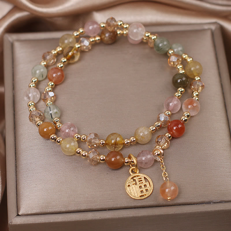 Armband mit Buddha Stonesn, mehrfarbig, Rutilquarz, Fu-Charakter, Glücksverheißung