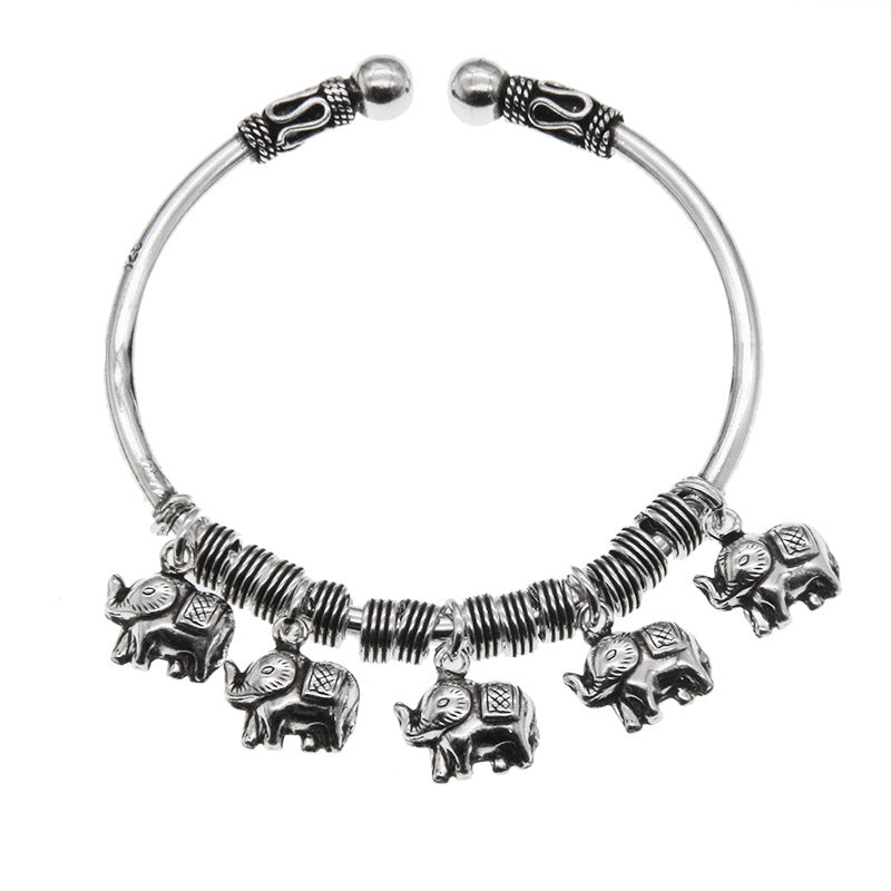 Buddha Stones 925 Sterling Silber Elefant Stärke Armband Armreif