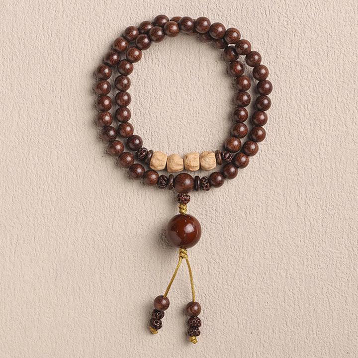 Buddha Stones, Sandelholz, kleines Blatt, rotes Sandelholz, Bodhi-Samen-Reinigung, doppelt gewickeltes Armband