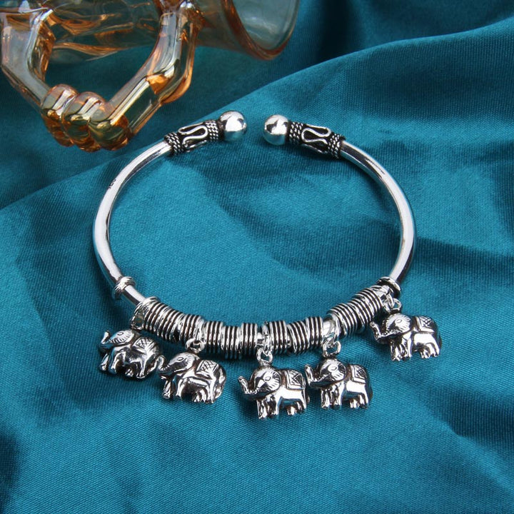 Buddha Stones 925 Sterling Silber Elefant Stärke Armband Armreif