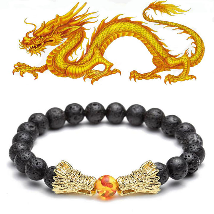 Buddha Stones Weiß Türkis Lava Rock Dragon Blessing Perlenarmband