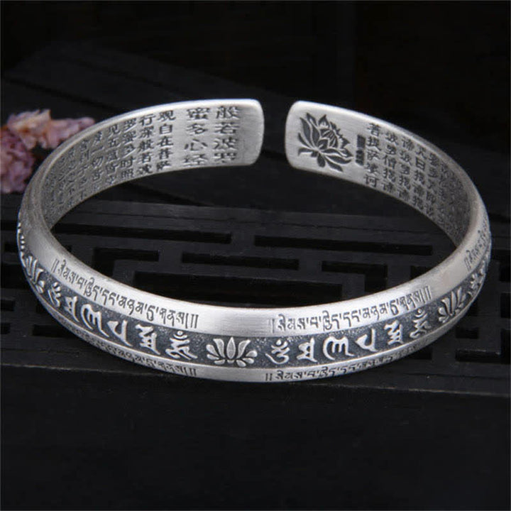 999 Sterling Silber Om Mani Padme Hum Herz Sutra Lotus Peace Armband Armreif