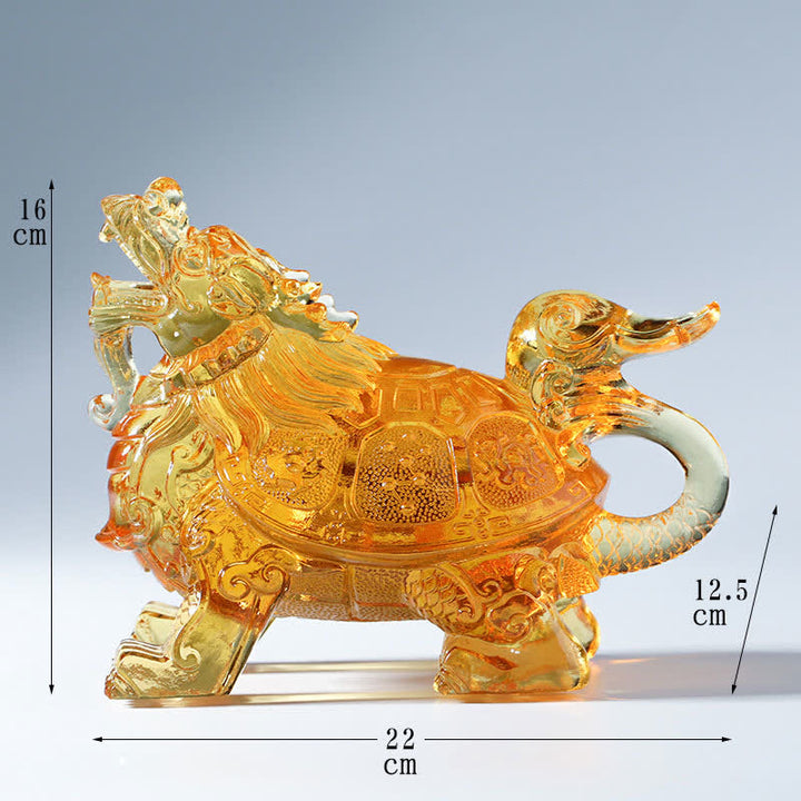 Feng Shui Drachenschildkröte, handgefertigtes Liuli-Kristallkunststück, Heimbüro-Dekoration