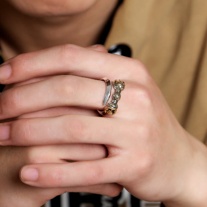 Verstellbarer Ring mit Buddha Stonesn, tibetischem Dorje Vajra, graviertem Design, Kupfer, Glück, Reichtum