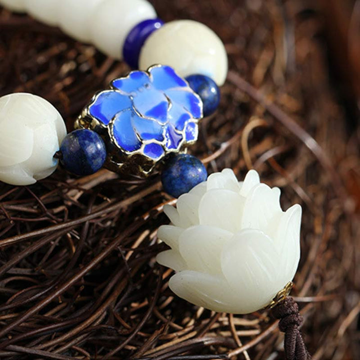 Buddha Stones Weiß Bodhi Lotus Mala Focus Armband