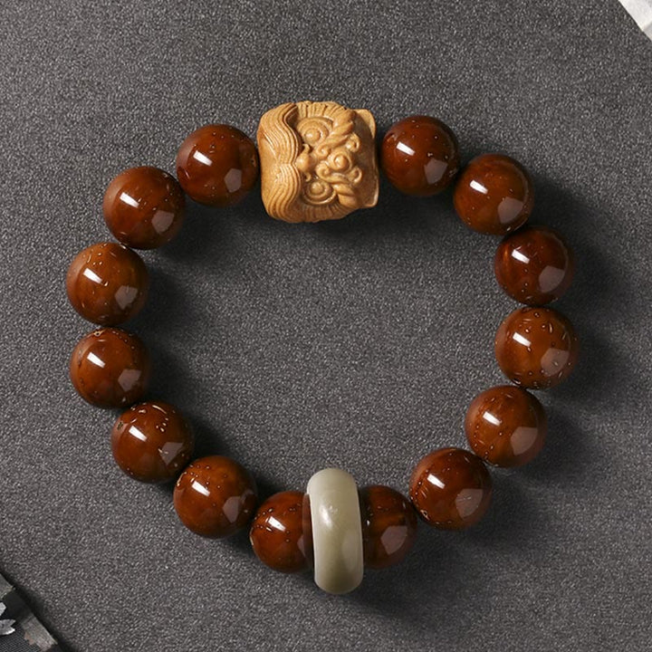 Armband mit Buddha Stonesn, lila Bodhi-Samen, tanzender Löwe, Weisheit