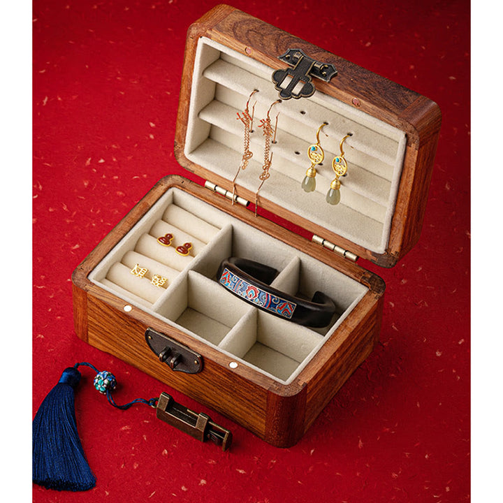 Retro handgemachte Blumenmuster Palisander Schmuck Aufbewahrungsbox abschließbare Geschenk-Organizer-Box aus Holz