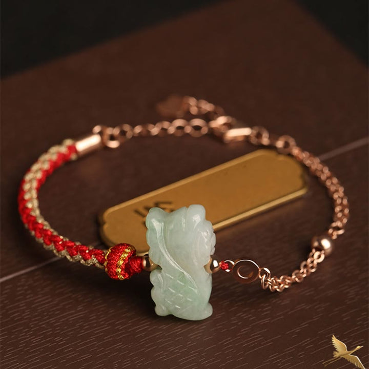 Buddha Stones 925 Sterling Silber Jahr des Drachen Chinesisches Sternzeichen Jade Glückskettenarmband
