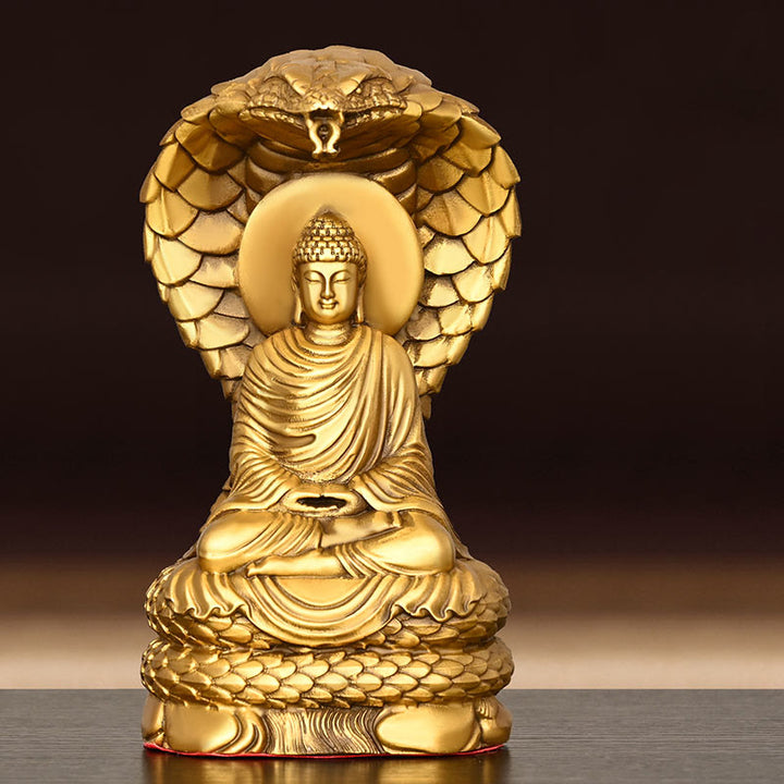 Buddha Stones Buddha Shakyamuni Schlangenfigur Serenity Kupferstatue Heimdekoration