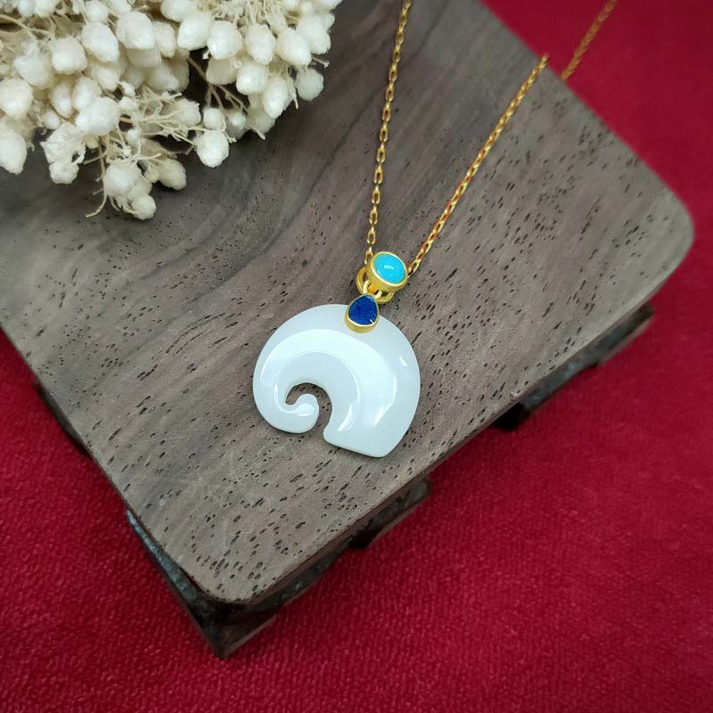 Halskette mit Buddha Stonesn, Weiß Jade, Elefant, Glück, Glück