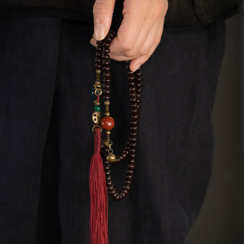 Buddha Stones, 108 Mala-Perlen, natürliches Tibet-Lila-Bodhi-Samen-Glücksbringer-Armband