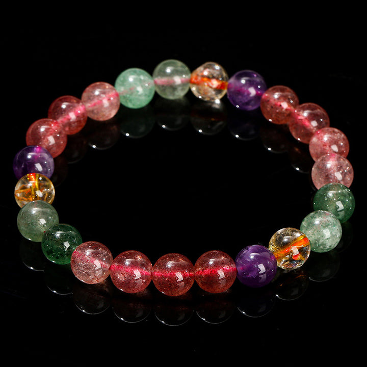 Buddha Stones natürliches mehrfarbiges Erdbeerquarz Love Healing Perlenarmband