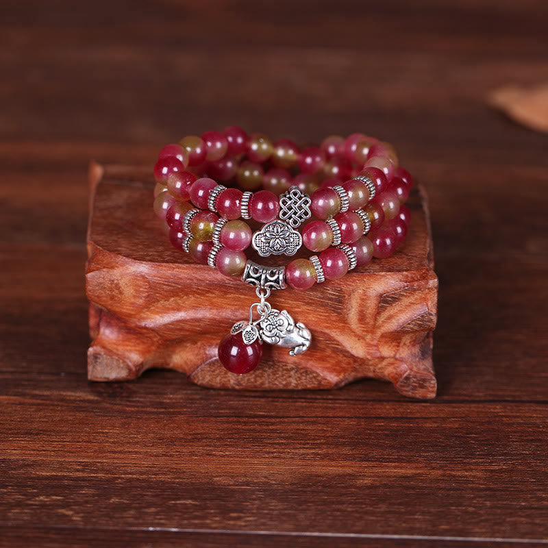 Buddha Stones Natürlicher Wassermelonen-Turmalin PiXiu Elephant Positive Triple Wrap Armband