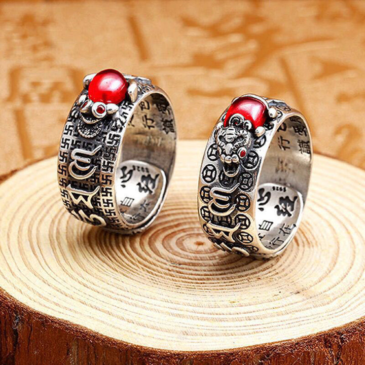 Genstone PiXiu Feng Shui Frosch Vajra Dorje Herz Sutra Reichtum verstellbarer Ring