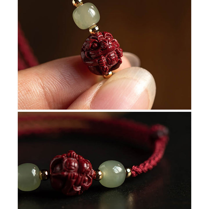 Buddha Stones, natürlicher Zinnober, chinesisches Sternzeichen, Hetian-Jade, Fu-Charakter, Glücksseil-Armband