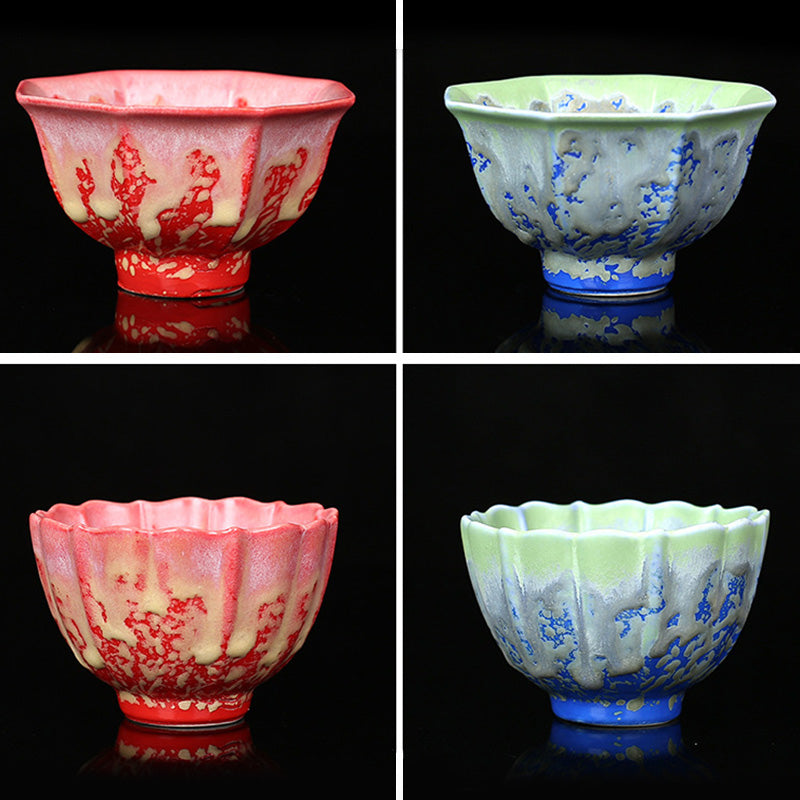 Buddha Stones Retro Blau Rot Farbverlauf Lotus Muster Ofenwechsel Keramik Teetasse Kung Fu Teetasse Schüssel