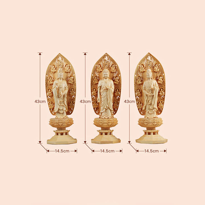 Buddha Stones, handgefertigt, Kwan Yin, Avalokitesvara, Tathagata, Mahasthamaprapta, Bodhisattva-Statue, Buchsbaum, Fülle, Dekoration