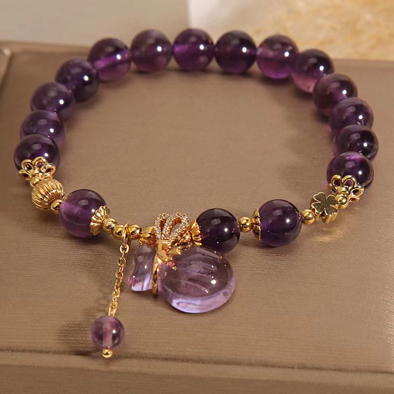 Buddha Stones Natürliches Amethyst-Kristall-Geldbeutel-Charm-Positiv-Armband