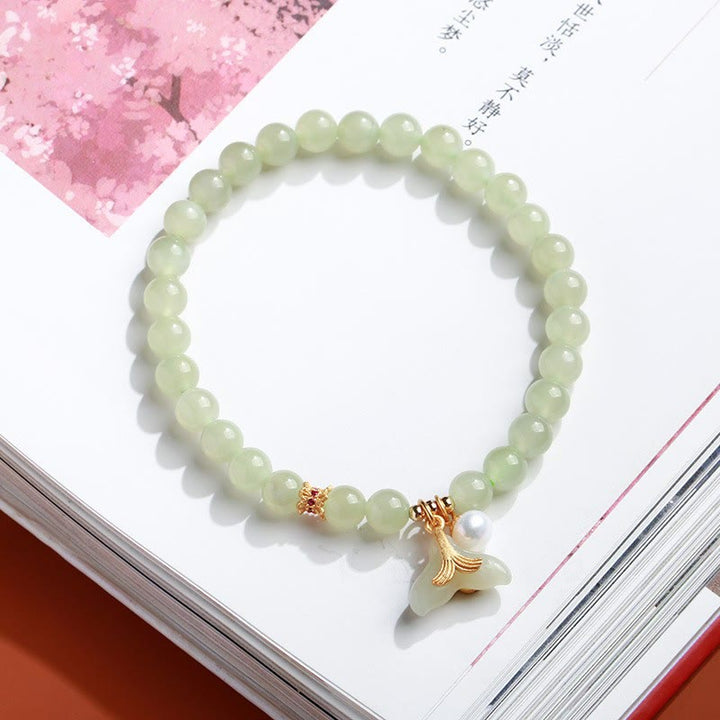 Buddha Stones 925 Sterling Silber vergoldet natürliche Hetian Jade Perle Kürbis Lotus Bambus Fu Charakter Glück Armband