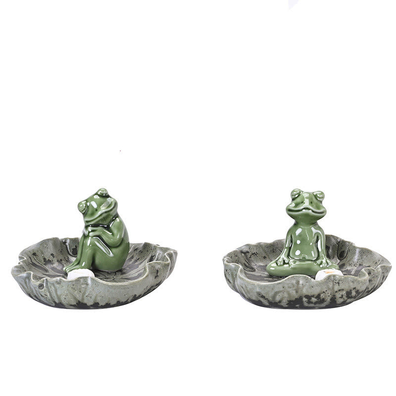 Buddha Stones, Blatt-Meditation, Frosch-Muster, heilende Keramik-Räuchergefäß-Dekoration