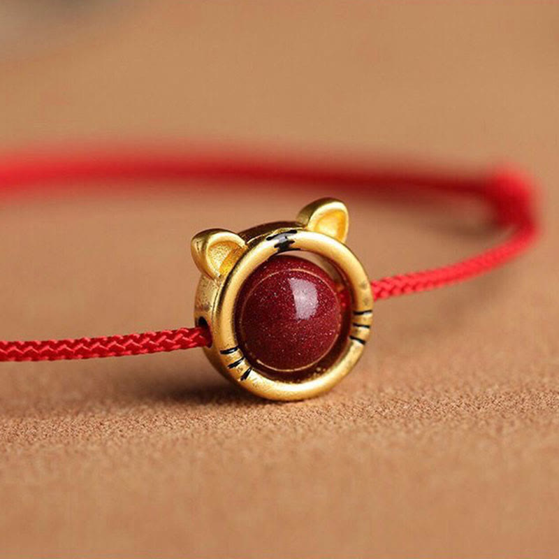 Buddha Stones Handgefertigtes Kaninchen-Tiger-Zinnober-Armband mit geflochtener Schnur, das böse Geister fernhält