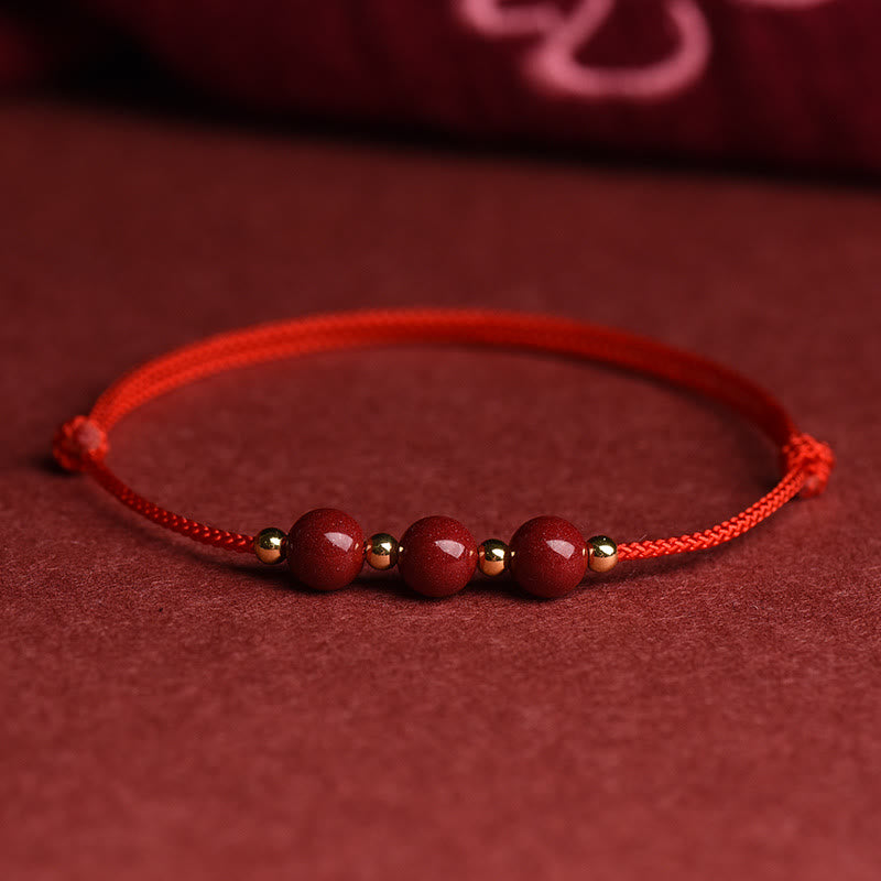 Buddha Stones Natural Lucky Cinnabar Bead Blessing String Armband Fußkettchen