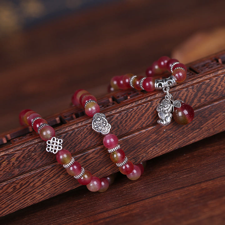 Buddha Stones Natürlicher Wassermelonen-Turmalin PiXiu Elephant Positive Triple Wrap Armband