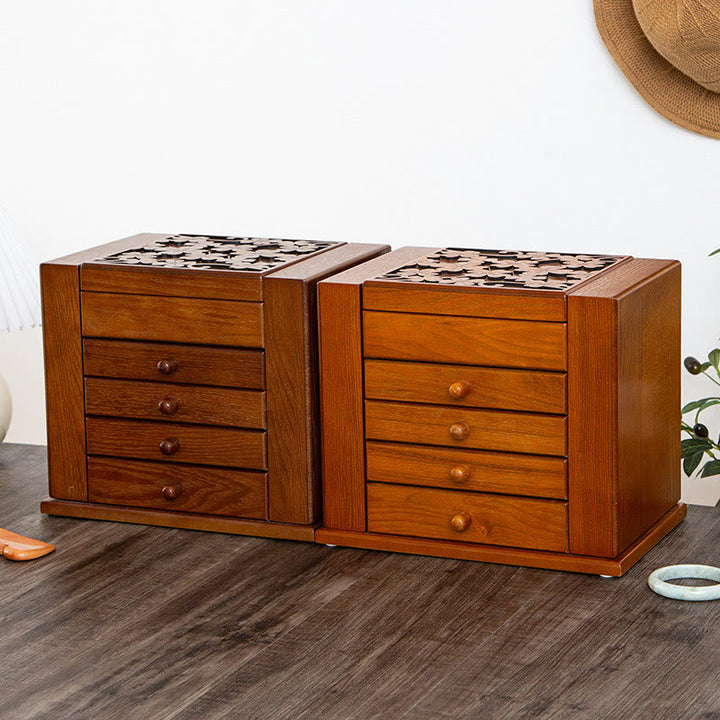 Buddha Stones Vintage Schmuckschatulle aus Holz mit großem Fassungsvermögen, Schmuckaufbewahrungsbox mit Spiegel