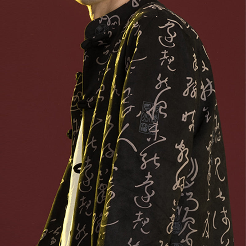 Buddha Stones, chinesische Kalligraphie, Kleidung, Jacke, Mantel, Tang-Anzug, Herrenbekleidung