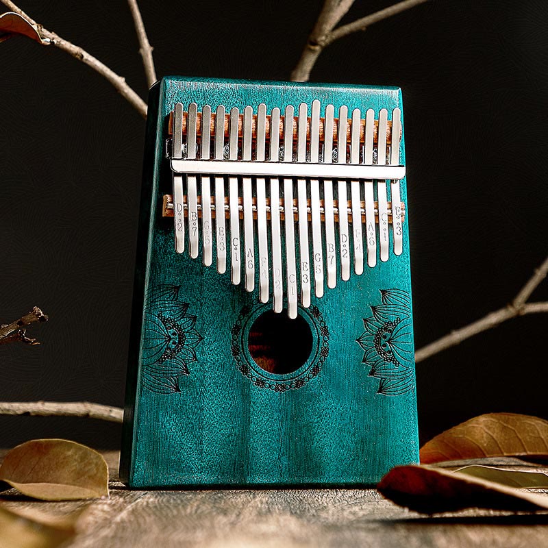 Buddha Stones Kalimba 17/21 Tasten Daumenklavier, Lotus-Design, tragbares Fingerklavier