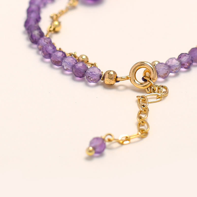 Buddha Stones 14 Karat vergoldetes Amethyst-Kristall-Heilungs-Doppelschicht-Kettenarmband