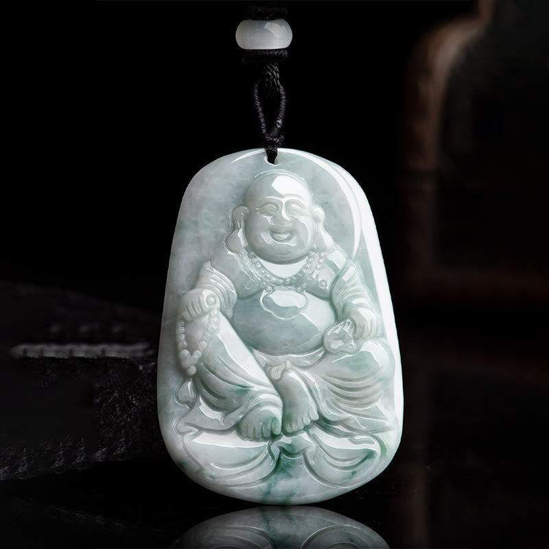 Buddha Stones, natürlicher Jade, lachender Buddha, Maitreya-Buddha, Glücksketten-Halsketten-Anhänger