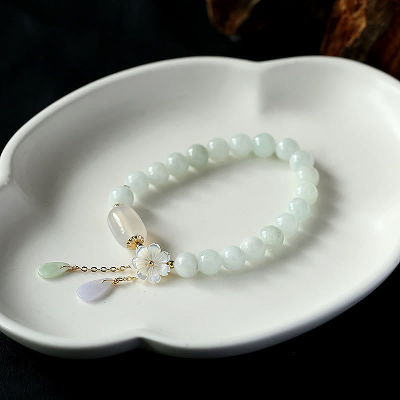 Buddha Stones Glücksarmband aus natürlicher Weiß Jade