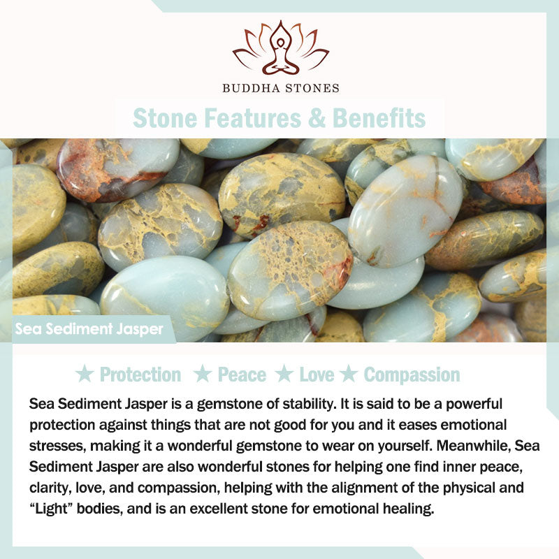 Buddha Stones 108 Mala Perlen Naturstein Meeressediment Jaspis Lotus Schutzarmband