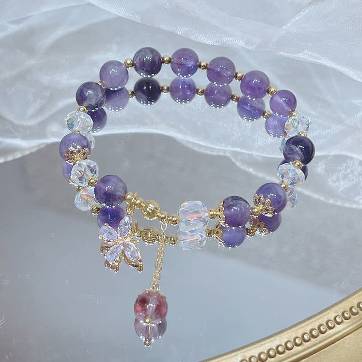 Charm-Armband mit Buddha Stonesn, natürlichem Amethyst-Kristall, spiritueller Schmetterling