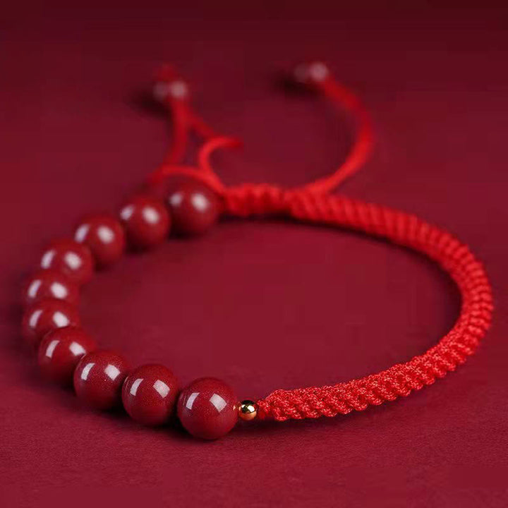 Buddha Stones Natural Cinnabar King Kong Knot Blessing String Armband