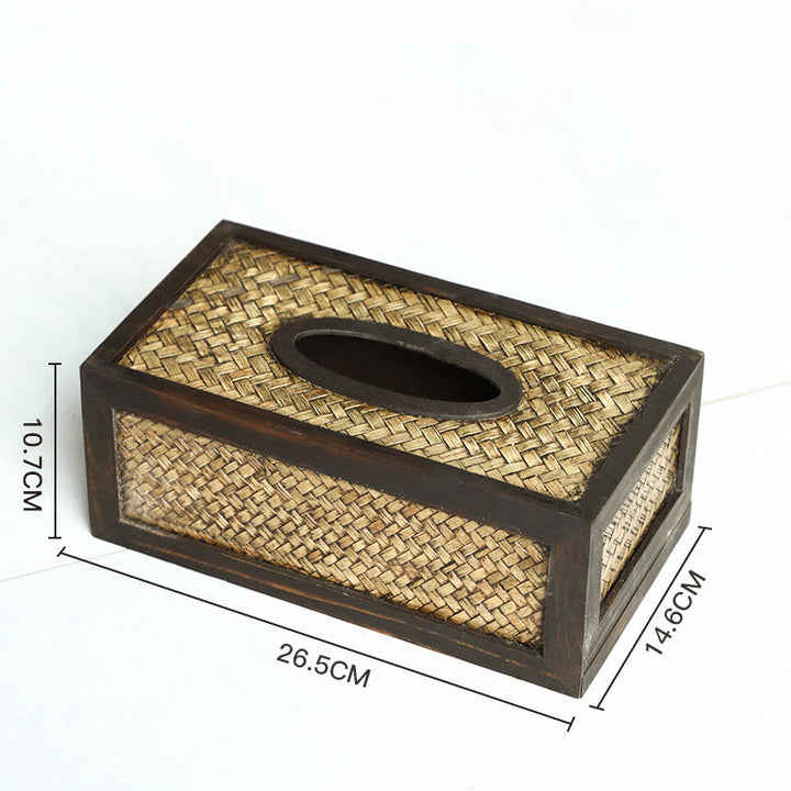 Handgefertigte, aus Bambus gewebte Holz-Taschentuchbox, Holz-Taschentuchhalter, Tücherboxen, Dekoration