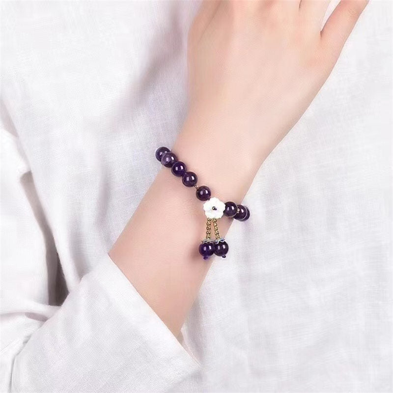 Armband mit Buddha Stonesn, natürlicher Amethyst-Kristallblume, spirituelle Heilung