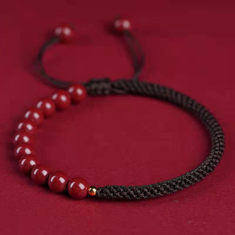 Buddha Stones Natural Cinnabar King Kong Knot Blessing String Armband