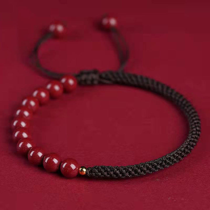 Buddha Stones Natural Cinnabar King Kong Knot Blessing String Armband