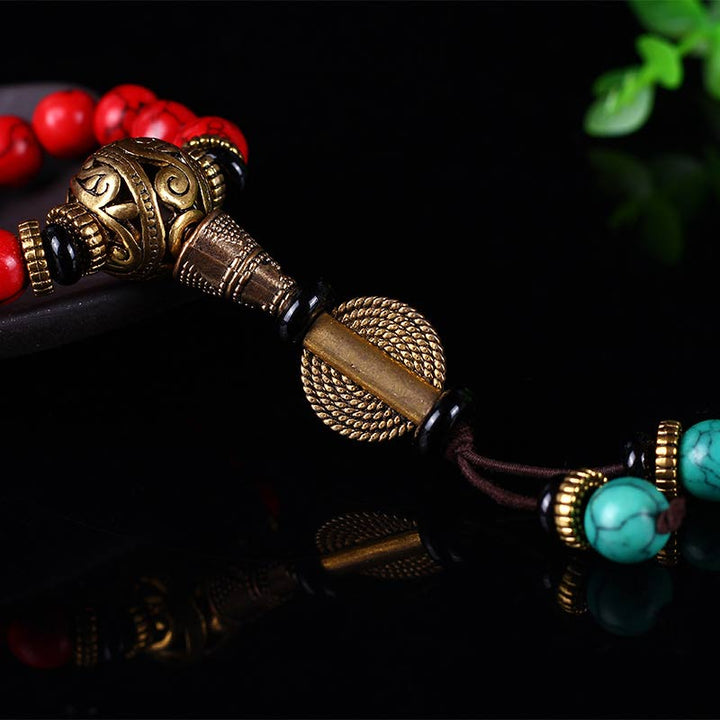 Buddha Stones Tibetische Mala Rot Türkis Glückskette Armband