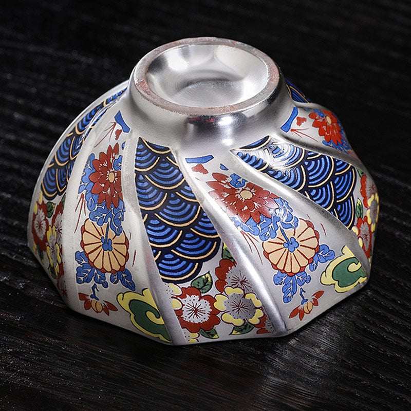 Buddha Stones 999 Sterling Silber Vergoldung Chrysanthemenblüten Keramik Teetasse Kung Fu Teetasse