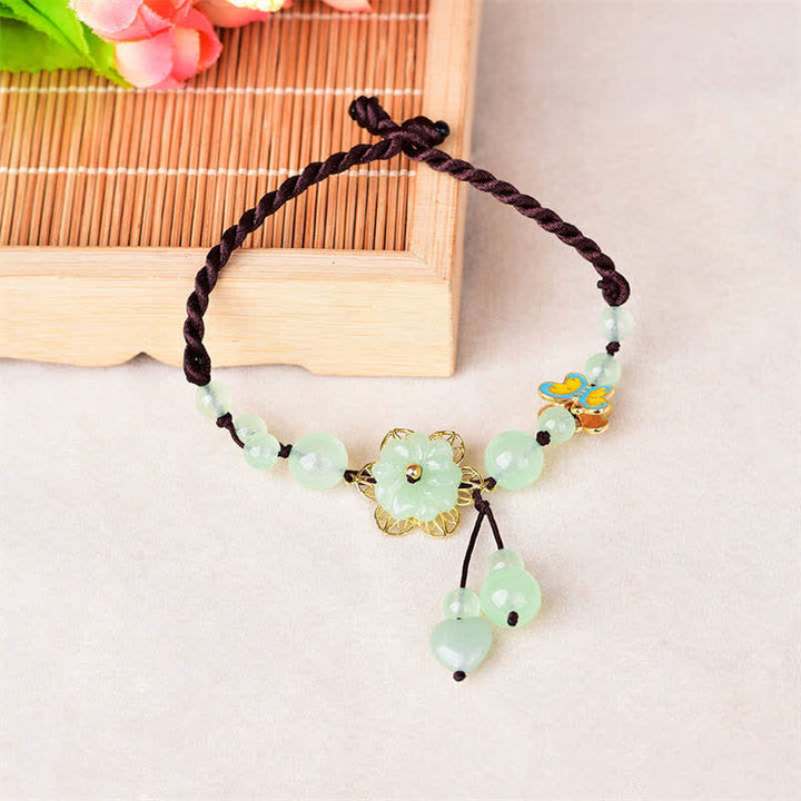 Fußkettchen mit Buddha Stonesn, Blumen-Jade-Schmetterling, Glücks- und Fülle-Charm