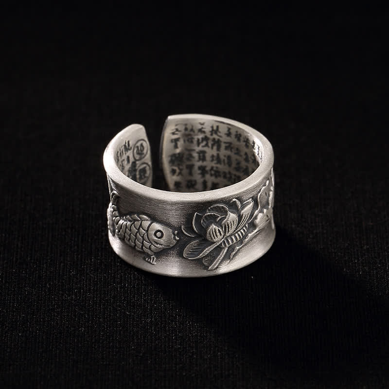 999 Sterling Silber Glück Koi Fisch Lotus Herz Sutra Reichtum Ring