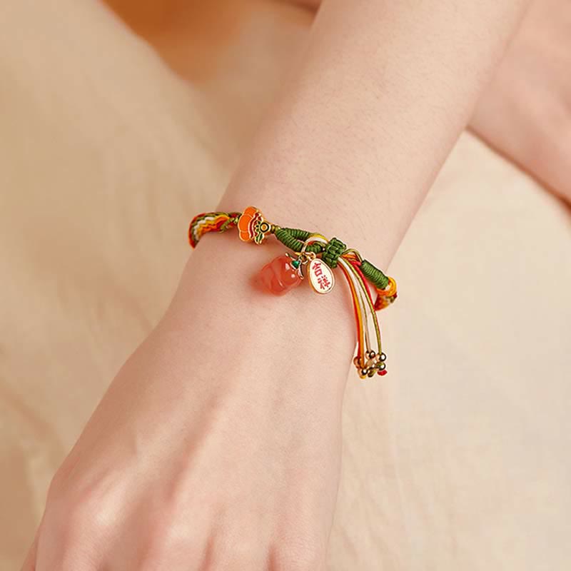 Buddha Stones Persimmon Red Achat Strength Reincarnation Knot Braid String Armband