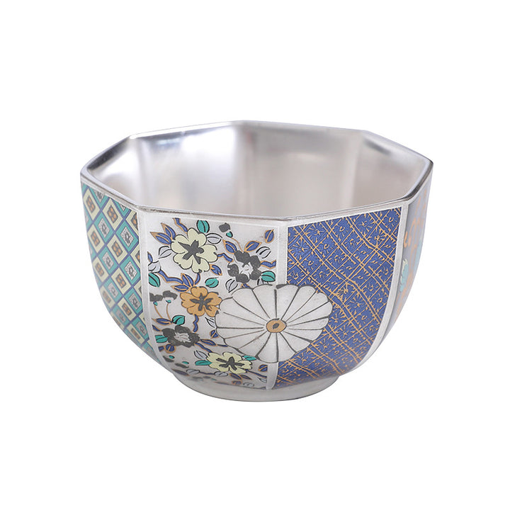 Buddha Stones 999 Sterling Silber Vergoldung Chrysanthemenblüten Keramik Teetasse Kung Fu Teetasse