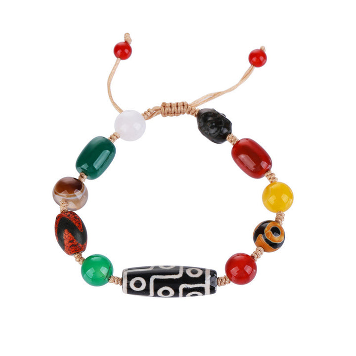 Buddha Stones Tibetisches Neun-Augen-Dzi-Perlen-Achat-Wohlstandsschutz-Armband