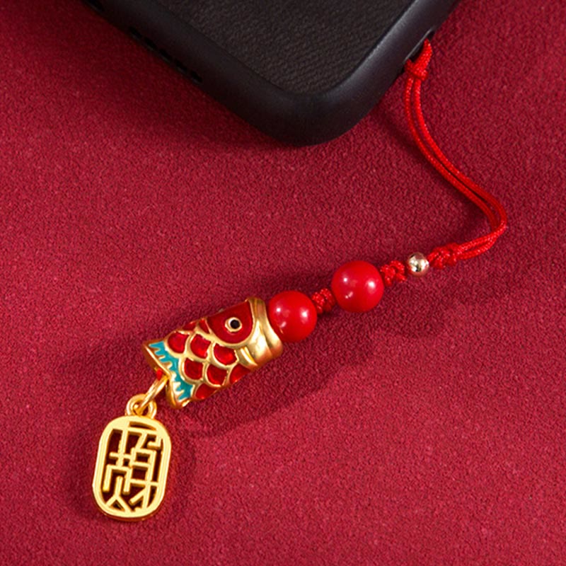 Buddha Stones, Koi-Fisch, Zinnober, der Reichtum anzieht, Wunsch-Ruyi-Charm, Glück, Handy-Hängedekoration