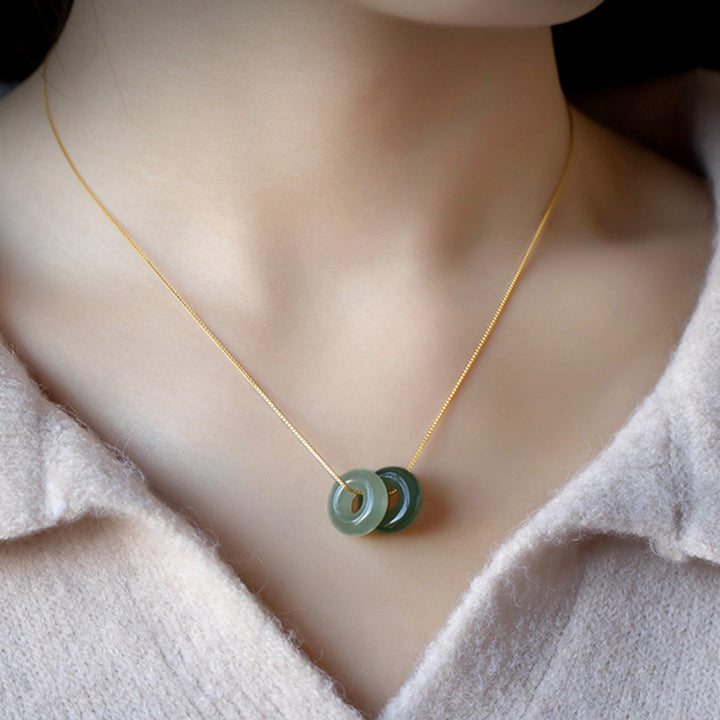 Halsketten-Anhänger mit Buddha Stonesn, natürlicher, runder Jade, Friedensschnalle, Glück, Fülle